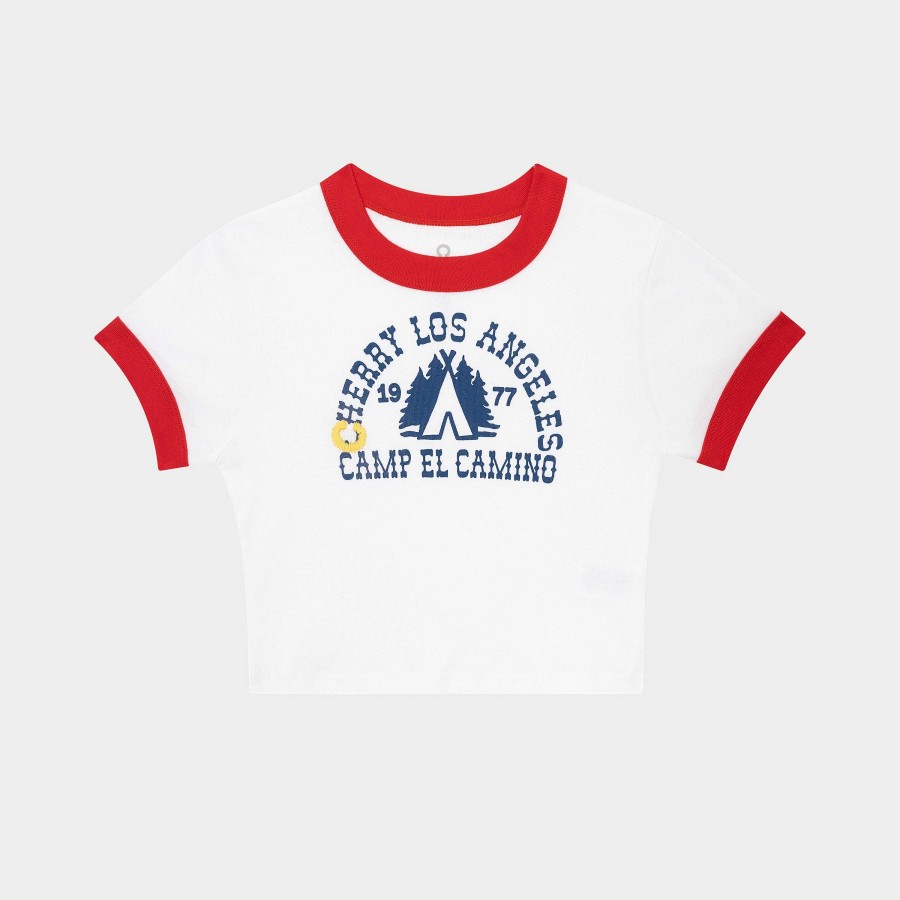 Cherry LA Camp Ringer Baby Tee (White/Red) Wholesale