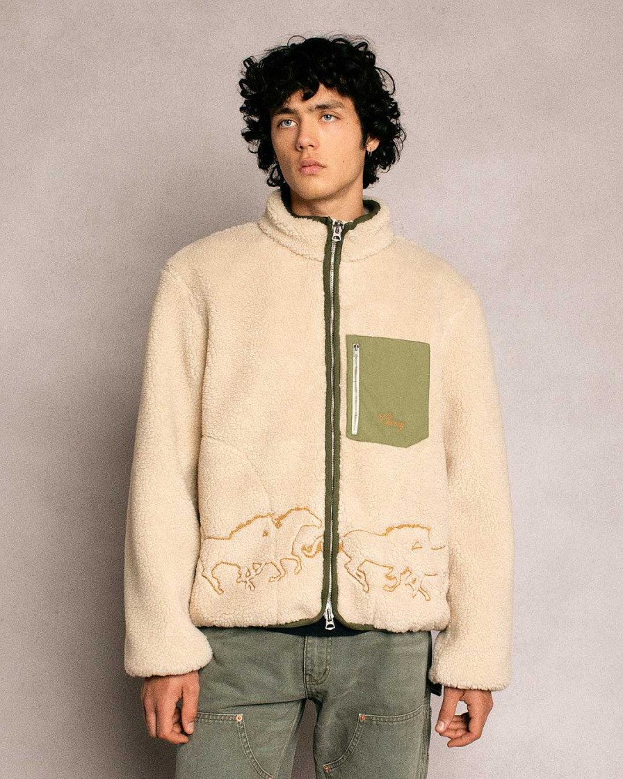 Cherry LA Embroidered Sherpa Jacket (Natural) Online