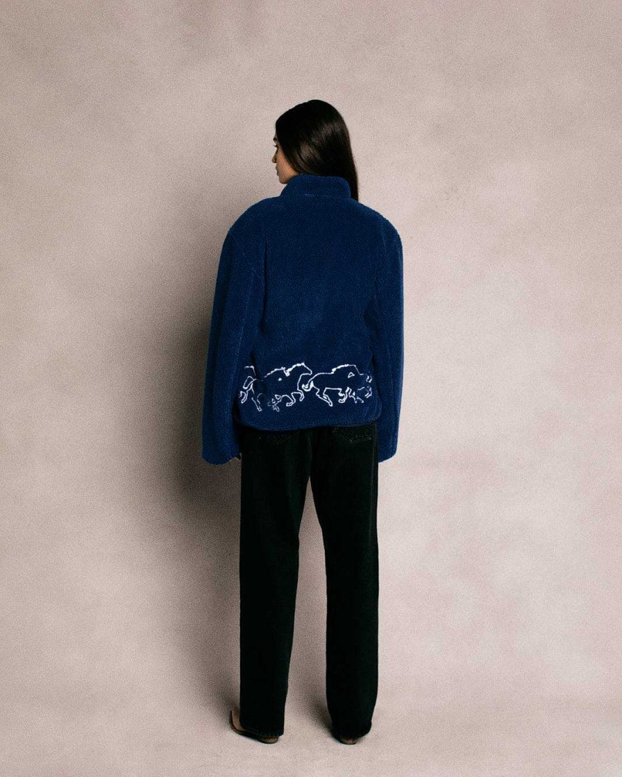 Cherry LA Embroidered Sherpa Jacket (Royal) Online