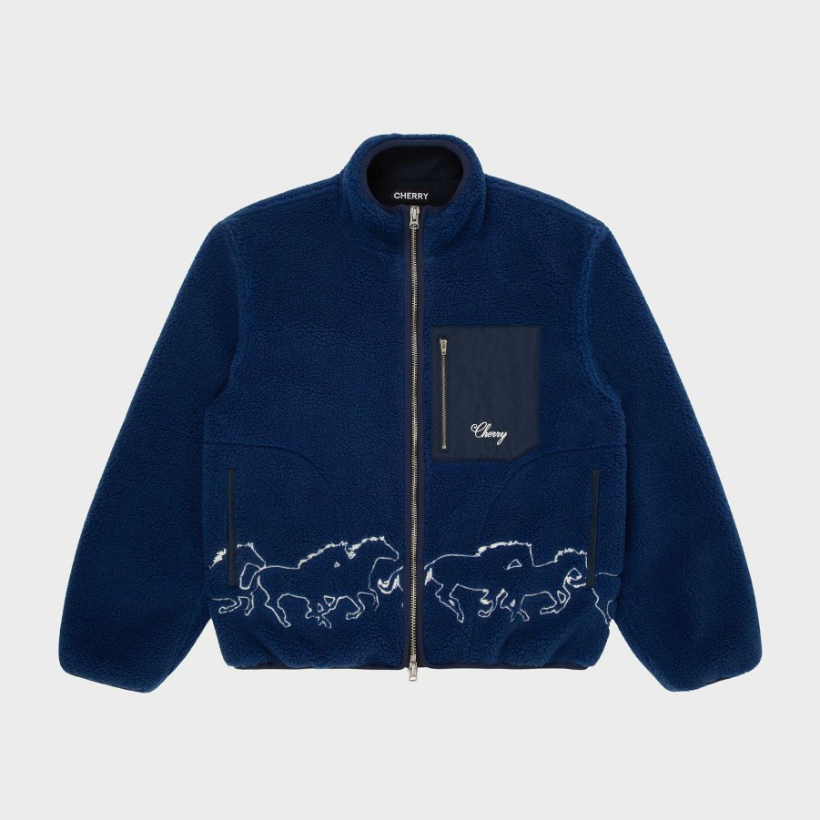 Cherry LA Embroidered Sherpa Jacket (Royal) Online