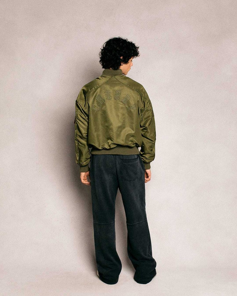 Cherry LA Satin Bomber Jacket (Olive) Clearance