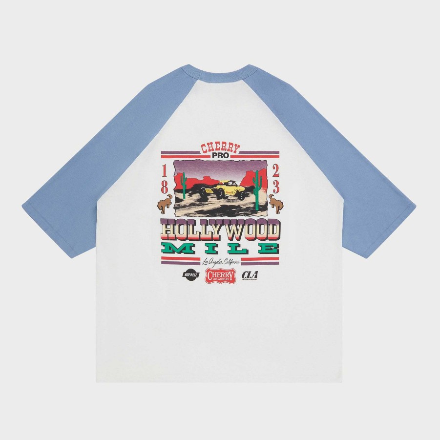 Cherry LA Hollywood Mile Baseball Tee (Dusty Blue) Clearance