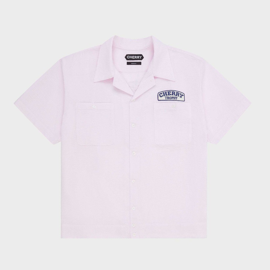 Cherry LA Seersucker Trophy Mechanic Shirt (Pink) Clearance