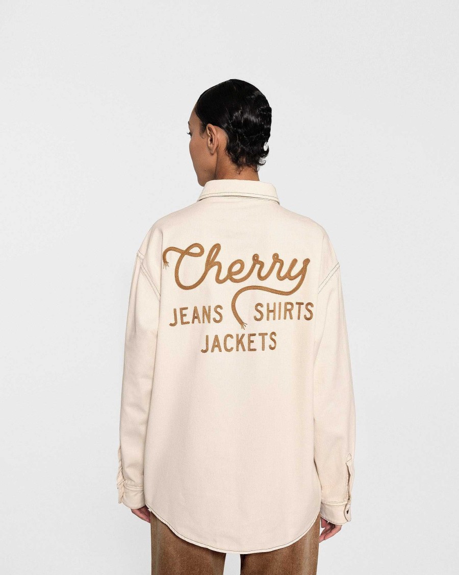 Cherry LA Denim Overshirt (Vintage White) Wholesale