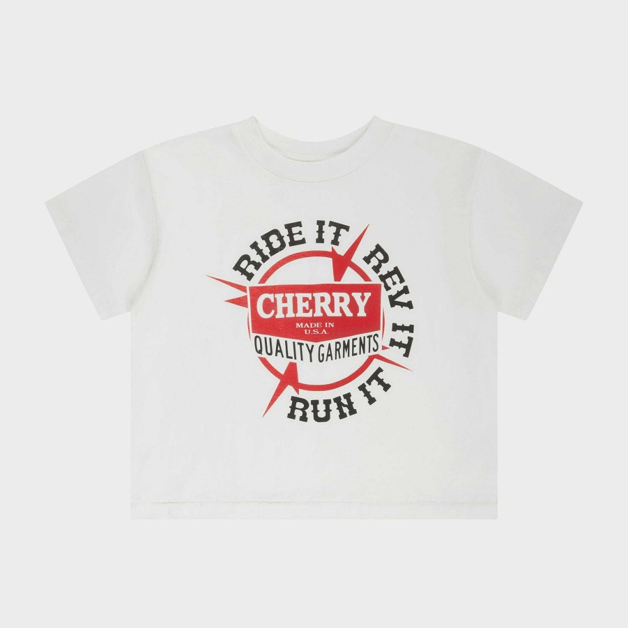 Cherry LA Ride It, Rev It Boxy Baby Tee (White) Clearance