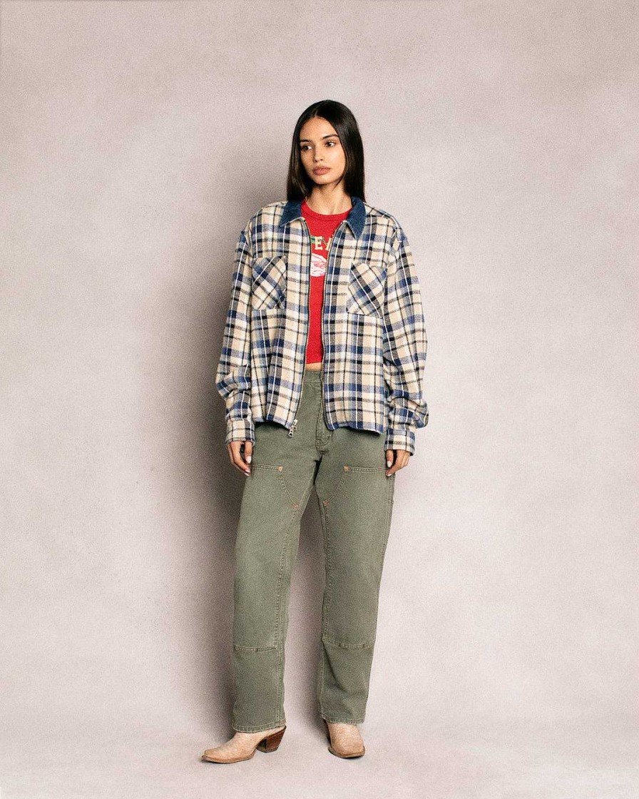 Cherry LA Plaid Zip Shirt Jacket (Beige) Online