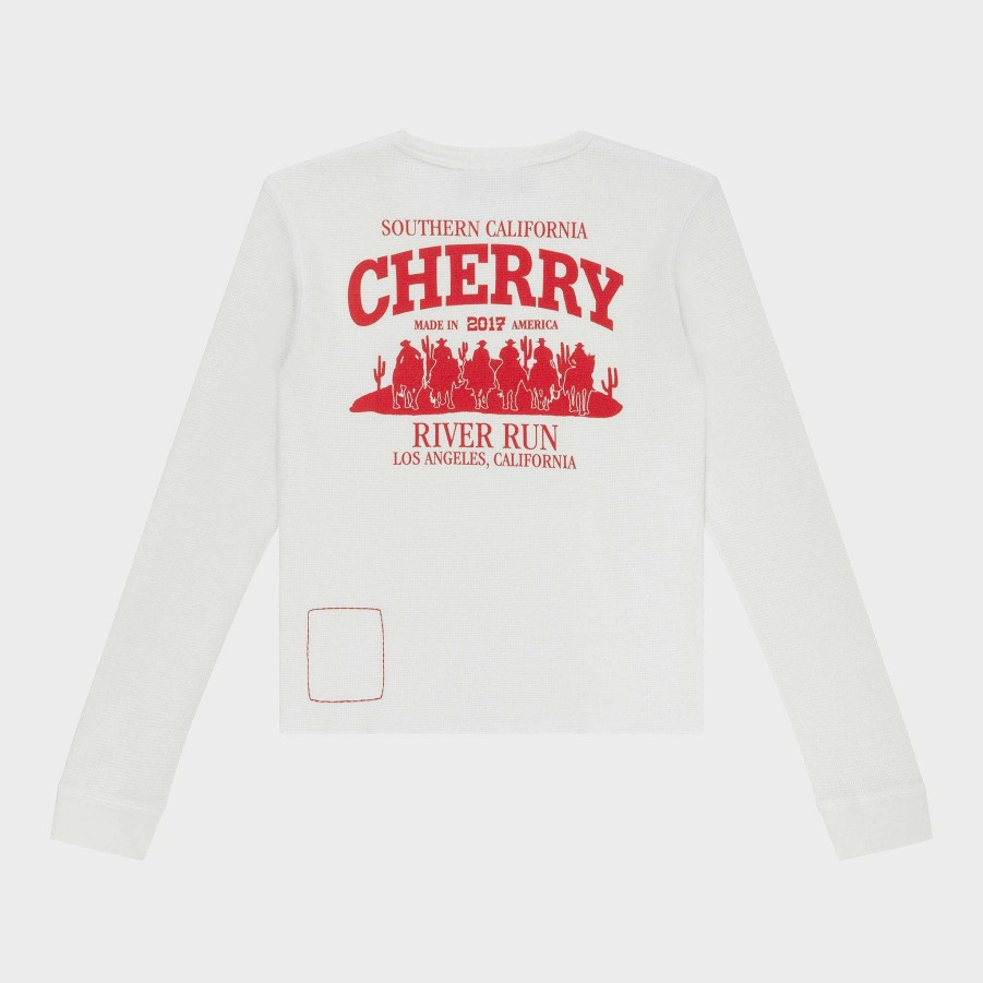 Cherry LA Women'S Thermal Long Sleeve Tee (White) New