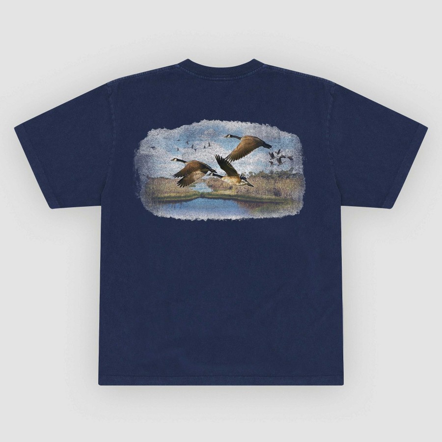 Cherry LA Flying Geese Pocket Tee (Navy) New